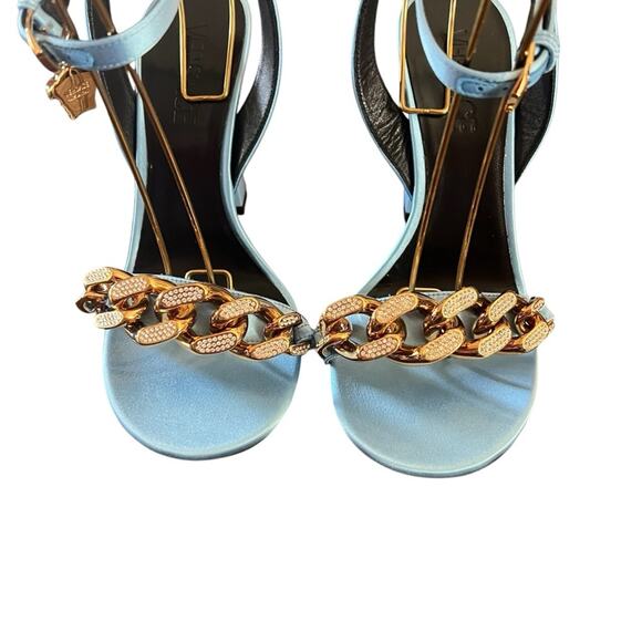 Versace Gold Chain Ankle Strap High Heel Sandals Ice Blue NEW EU 38 US 8 - Picture 10 of 12
